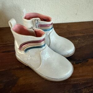 Tucker + Tate Glittery White Kids Boots with Colorful Stripes